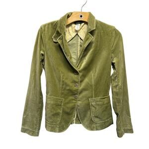 J Crew Women Green Velvet Blazer Jacket XS Y2K Preppy Academia Vintage 2005